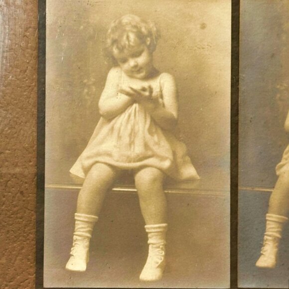 Antique Framed Matted Photo Series Little Girl 3 Sepia PICs Griffin Studio 12x8 - Picture 7 of 12